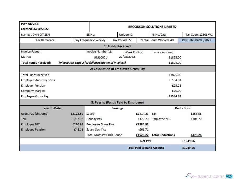 Download USA Brookson solutions limited payslip Photoshop template
